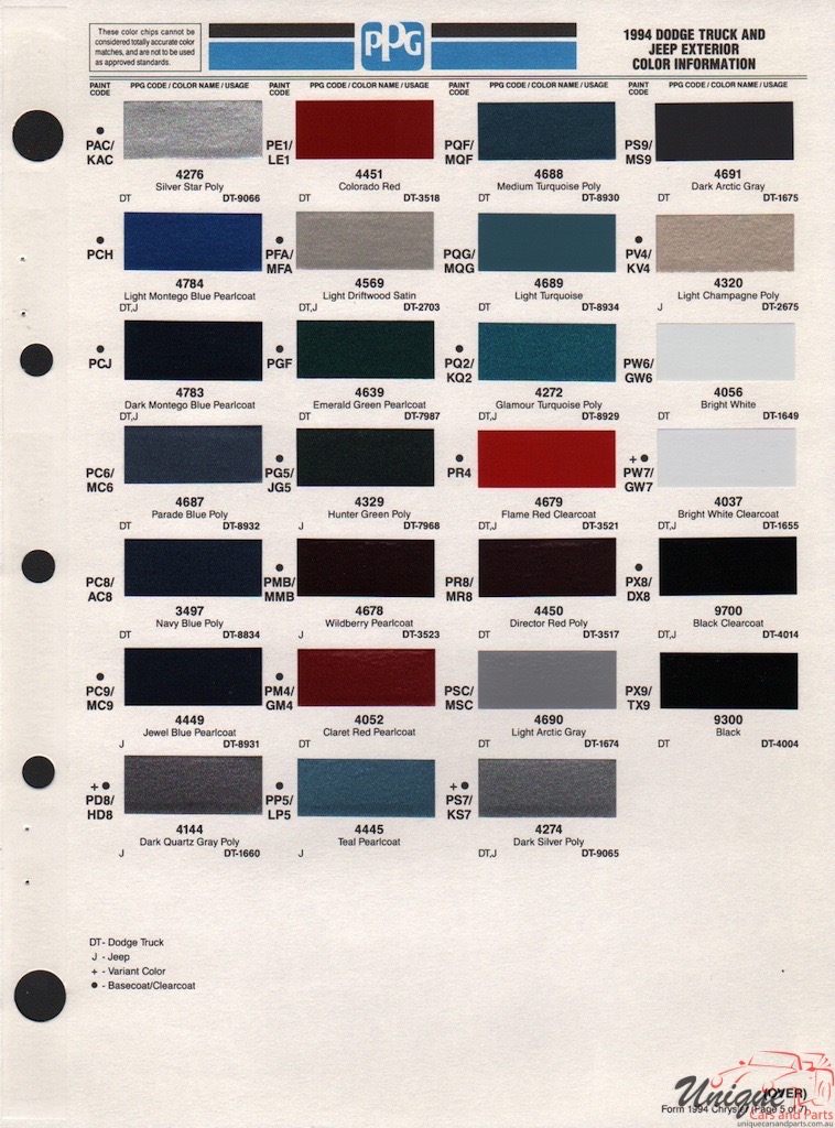 1994 Dodge Truck Paint Charts PPG 2